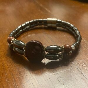 Elegant Hematite and Brown Beaded Bracelet